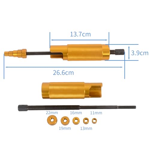 MOTO4U Piston Pin Puller, Plungers Remover Tool Heavy Duty Wrist Pin Puller-Short Skirt Piston Tool with 5 Adapters Piston Bolts (11mm, 13mm, 16mm, 19mm, 22mm) for Small Engine Repairs in Gold - color: Gold