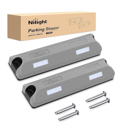 Nilight Rubber Parking Curbs 2 Pack - Heavy Duty 22 Inch Garage Wheel Stops Parking aid Block for Driveway & Parking Lot, Gray - size: 22" Gray