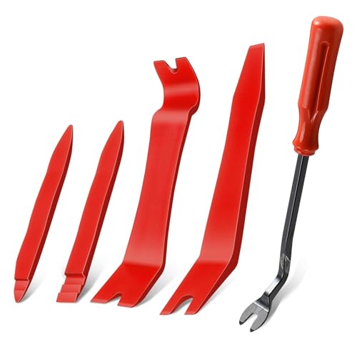 5pcs Auto Trim Removal Tool Set - 5Pcs Car Panel Pry Kit with Metal Fastener Remover. POM Plastic Interior Dashboard Door Molding Repair Tools (5Pcs-RED) - style: 5Pcs-RED