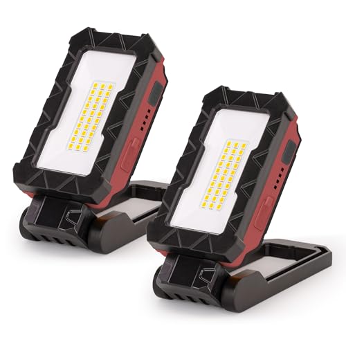LUTEC Rechargeable Work Light, 1000 Lumens LED Magnetic Light with Magnetic Base and Hanging Hook，360°Rotate and 200°Swivel for Car Repair, Emergency and Camping-2 Pack (Red) - color: Red, size: 2 Pack