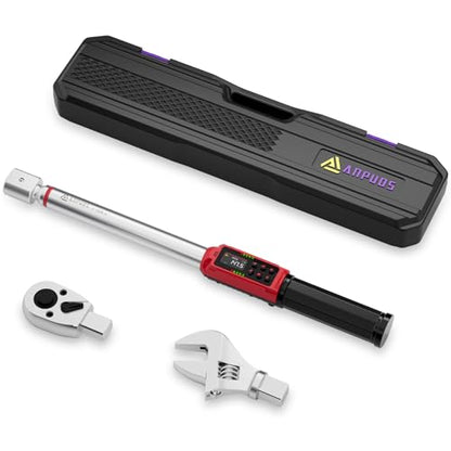 ANPUDS Adjustable Digital Torque Wrench, 2.2-147.5 Ft.lb, ±1% Accuracy | 3-200 Nm, 45mm Jaw & 1/2" Ratchet, 14×18mm Open End, Vibration, Buzzer and LED Indicator, for HVAC, Split AC, Auto, Plumbing - size: 2.2-147.5 Ft.lb/3-200 Nm(14×18mm)