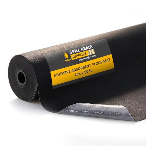 Spill Ready 4' x 50' Adhesive Absorbent Floor Mat Roll, Heavyweight Oil, Grease & Water Floor Mat | Black Garage Mat - size: 4' x 50'