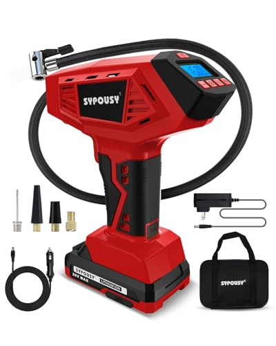 Tire Inflator Portable Air Compressor - 4X Faster Inflation, 160PSI Cordless Tire Pump with Dual Power (20V Battery & 12V DC), Auto Shut Off, Digital Gauge for Car, Motorcycle, E-Bike - color: Red