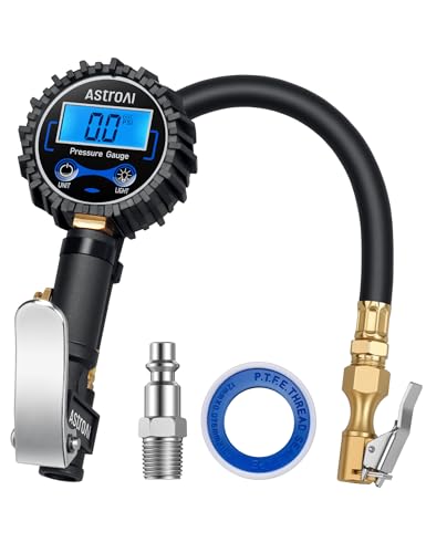 AstroAI Digital Tire Pressure Gauge with Inflator(3-250 PSI 0.1 for Display Resolution), Heavy Duty Air Chuck and Compressor Accessories with Rubber Hose and Quick Connect Coupler, Blue - color: Blue