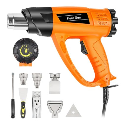 1800W Heat Gun for DIYers, Crafters & Electronics Repair – 140°F~1112°F Variable Temp, 1.5s Fast Heat, 5 Nozzles, 2 Scrapers, Overheat Protection, Hands-Free Stand | Shrink Tube, Resin, Vinyl Wrap - color: Orange