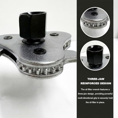 Adjustable Oil Filter Wrench Tool, 3-Jaw 2-Way Auto Oil Filter Removal Tool from 1.9 Inch to 3.6 Inch, 1/2" Drive Engine Filters Remover Disassembly Tools for Cars Trucks SUVs