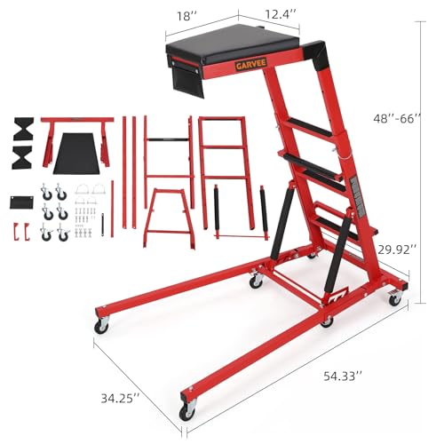 Garvee Top Side Creeper, 48 in-68 in Adjustable Height, 400 LBS Capacity, High Top Automotive Creeper with 6 Swivel Caster Wheels, Heavy Duty Foldable Creeper for Garage Shop, Red - color: Red