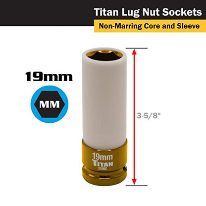 Titan 21183 3-Piece 1/2-Inch Drive Non-marring Impact Deep Lug Nut Socket Set, Includes 17mm, 19mm, and 21mm - size: 3pc Set