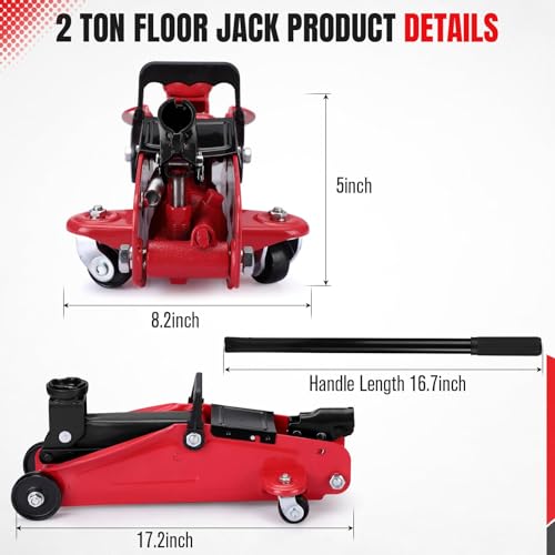 Low Profile Floor Jack,2 Ton Hydraulic Jack Floor Jack - 4400lbs Heavy Duty Iron Hydraulic Racing Floor Jack, Hydraulic Car Jack, Single Piston Quick Lift Pump, 3.35"-13" Height Lifting Range