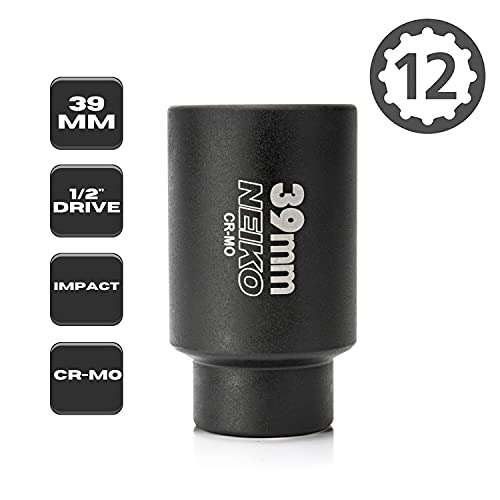 NEIKO 02529A 39mm Socket | 1/2” Drive Deep Impact Socket | Spindle & Axle Nut Socket | 12 Point |Chrome Molybdenum Cr-Mo |Deep Well Hub | Triple Square | Axle Shaft Nut Remover - size: 39 mm (Single)