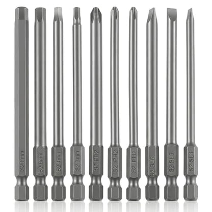 VESTTIO 10PCS Long Screwdriver Bit Sets, 4 Inch/100 mm | 4 Hex 3 Slotted 3 Phillips, 1/4 inch Hex Shank, S2 Steel, Magnetic Bit Assortment - size: 3SL3PH4HEX / 4 inch