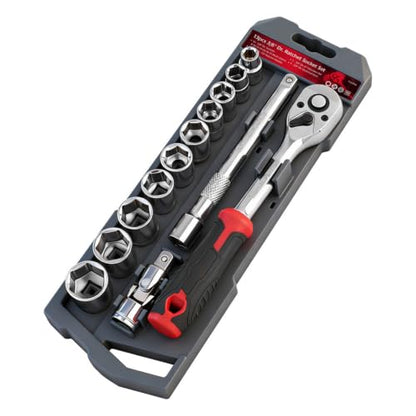 13-Piece 3/8" Drive Socket Set, Metric (8mm-21mm), 72-Tooth Quick-Release Ratchet Wrench with 4-Inch Extension Bar & Universal Joint, Professional CR-V Steel Mechanics Tool Set for Auto Repair & DIY