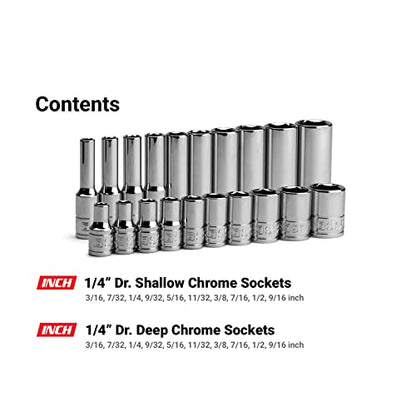 Capri Tools 1/4 in. Drive 6-Point Socket Set (Shallow & Deep Set / 3/16-9/16 in.) - size: Shallow & Deep Set / 3/16-9/16 in.