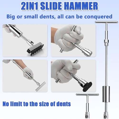 117 PCS Professional Paintless Dent Repair Kit, Car Dent Remover with Golden Lifter, Bridge Puller, Slide Hammer & Suction Cups for Auto Body Dents, Hail Damage, Door Dings, Creases