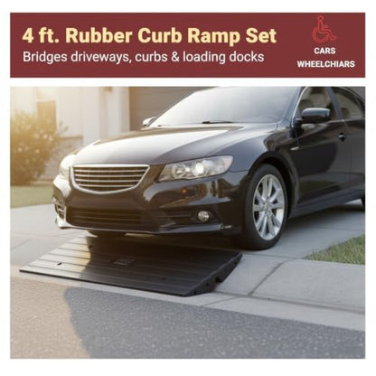 Pyle Car Vehicle Curbside Driveway Ramp - 4ft Heavy Duty Rubber Threshold Bridge Tracks Curb Ramps, 2 Pieces Set (for Car, Truck, Scooter, Bike, Motorcycle, Wheelchair Mobility), Black - size: Pack 2
