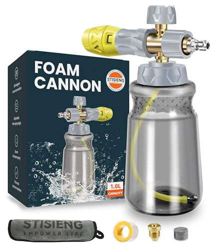 Professional Foam Cannon for Pressure Washer, 1L Wide Mouth Foam Sprayer with Adjustable Nozzle, Heavy Duty Soap Cannon Kit Includes 1.2mm & 1.25mm Orifice for Car Wash