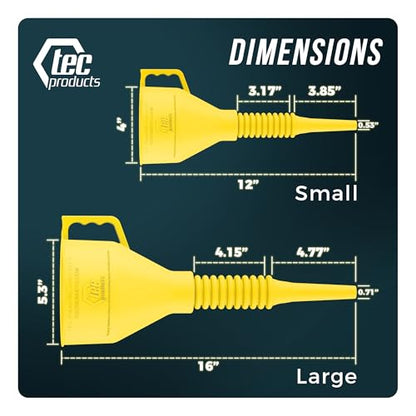 TEC Products FlexAll Long Flexible Funnels - Automotive Oil Funnel with Hose, Durable Nitrile Rubber for Oil Change, Transmission Funnel Fluid, Diesel, Fuel, Gas - Made in USA - Yellow (12 x 4 Inches) - color: Yellow, size: Small