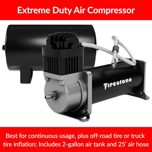 Firestone Airide Ride-Rite Rear Air Spring Kit with Air Command Dual Path Wireless App & Remote with Extreme Compressor Kit fits 1999-2026 F350 & 1999-2025 F450 Cab Chassis w/ 0" Lift | Decal - size: Dual Path with 2 Gallon Air Tank