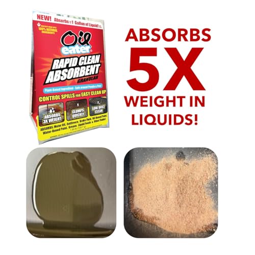 Rapid Clean Absorbent for Oil Spills, Automotive Spills, Paint Spills, Food Spills & Other Fluids | Absorbs 3x Its Weight, Clumps Quickly, Low Dust Formula, Plant-Based Ingredients, Safe around Pets