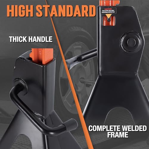 TONDA Jack Stands 3 Ton, Extra Tall Heavy Duty, Black, 1 Pair | 13.39“-21.06” Adjustable Height, For SUV, MPV and UTV/ATV, Self-locking Ratcheting,