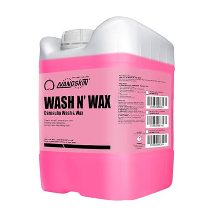 Nanoskin WASH N' WAX with Carnauba 5 gallons - Cleans & Shines in One Step | Works with Foam Cannon, Foam Gun, Bucket Washes, Pressure Washer | Carnauba Wax Protection for Cars - size: 640 Fl Oz (Pack of 1)