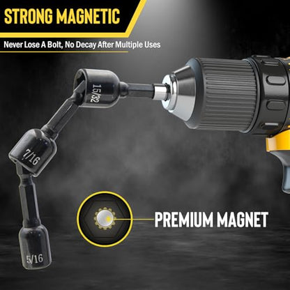 9-PCS Magnetic Nut Driver Set - Impact Nut Driver Bit Set for Impact Drill, SAE, Drill Socket Set, 1/4 Inch Hex Shank, Cr-V Steel - style: 9pcs SAE