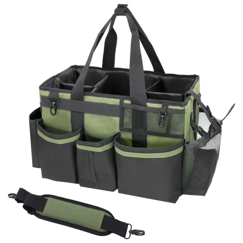 SCAVATA Wearable Cleaning Caddy Organizer with Handle & Shoulder Straps for Housekeepers, Under Sink & Car Cleaning Tool Organizer Bag with 4 Foldable Dividers (Green) - color: Green