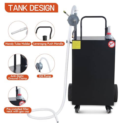 45 Gallon Fuel Caddy, Portable Gas & Diesel Storage Tank with Manual Pump, Fuel Caddy with 4 Wheels for Refueling Cars, Trucks, Lawn Mowers, ATVs, and Boats.
