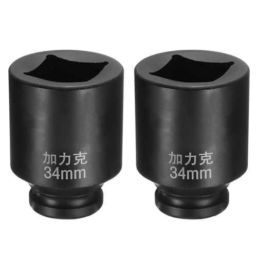 HARFINGTON 2pcs 4 Point Square Socket 3/4" Drive by 34mm Metric Square Impact Socket 40CR Blackening Standard Wheel Sockets Pneumatic Socket for Auto Repair Mechanical Maintenance Home Use - size: 34mm