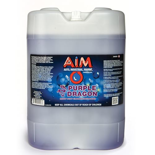 AIM Chemicals Purple Dragon Heavy Duty Degreaser – For Cars, Trucks, Equipment, and Concrete. Powerful wheel & tire cleaner for industrial use & car detailing. Compatible with wheel brush - 5 Gal - size: 640 Fl Oz (Pack of 1)