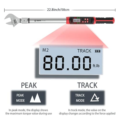 VANPO Digital HVAC Torque Wrench 5-99.6 ft.lb, 38mm Adjustable Jaw | 6.8-135 N.m, ±2% Accuracy, LED Buzzer Alert, 14x18mm Open End, Adjustable Digital Torque Wrench for Mini Split AC, Pipeline - size: 5-99.6ft.lb/6.8-135N.m (14×18mm)