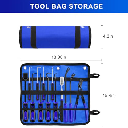 13 Pcs Precision Hook and Pick Tool Set with Clip Removal Plier Rivets Puller Fastener Remover Telescoping Magnetic Pickup Gasket Scraper for Electronics Maintenance Pick Tools Automotive Repair Blue - color: blue
