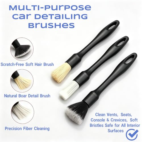 9 Pcs Car Detailing Brushes Kit, Car Interior Cleaning Tool with Cleaning Gel | car detailing brushes, cleaning gel & microfiber cleaning cloth,Safe for leather, vents, dash. Ideal for truck, auto, SUV, RV
