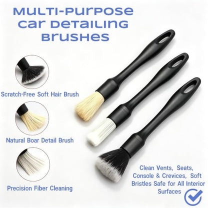 9 Pcs Car Detailing Brushes Kit, Car Interior Cleaning Tool with Cleaning Gel | car detailing brushes, cleaning gel & microfiber cleaning cloth,Safe for leather, vents, dash. Ideal for truck, auto, SUV, RV