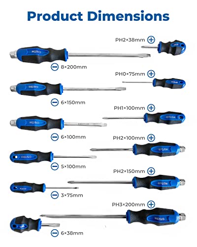 ROTATION Magnetic Screwdriver Set 12 PCS with Nichrome tips, 6 Phillips and 6 Flat Head Screwdrivers, half with Go-Thru Steel Blades, High Torque for Fastening and Loosening (Silver Tip_Gloss Blade) - style: Silver Tip_Gloss Blade