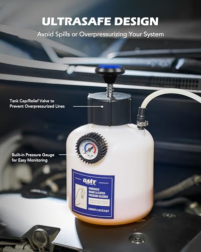 OMT 2.5L One-Person Pressure Brake Bleeder Kit Extractor with 42mm Adapter | Compatible with 42mm European Vehicles, Polyethylene Tank with Built-in Pressure Gauge, Long Hose for One-Man Servicing - size: 42mm Adapter