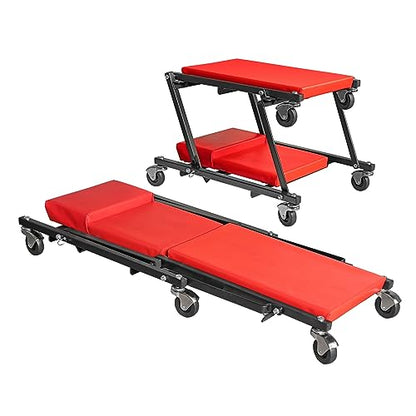 TCE 36" Rolling Foldable Automotive Creeper, 2-in-1 Garage Shop Creeper, Car Creeper,for Auto Repair, 300 Lbs Capacity, Red, TAM6505RU Torin