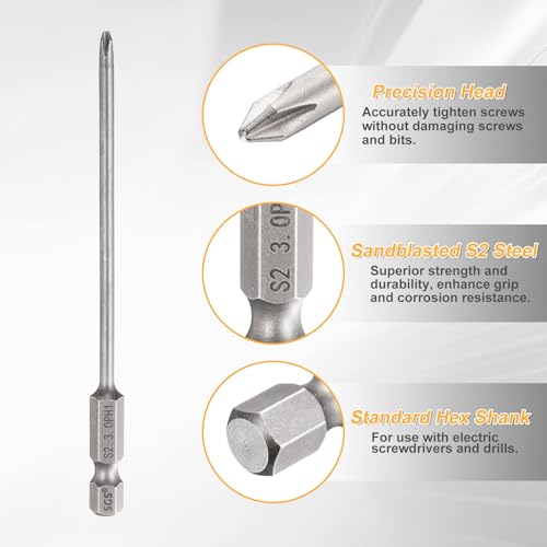HARFINGTON 4pcs #1 Phillips Screwdriver Bit PH1 1/4" Hex Shank 4" (100mm) Long 0.12" Rod Magnetic Cross Head Drill Bits S2 Steel Industrial Screw Driver for Electric Power Tools, Gray - size: PH1 x 4" x 0.12"