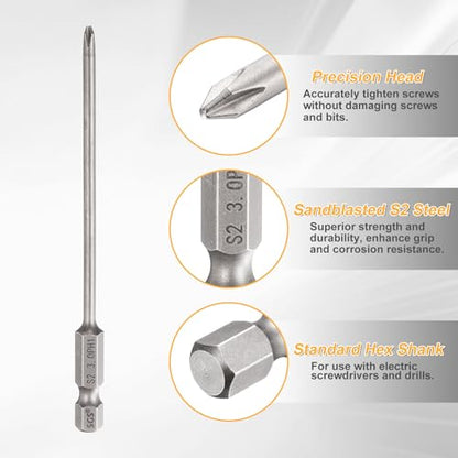 HARFINGTON 4pcs #1 Phillips Screwdriver Bit PH1 1/4" Hex Shank 4" (100mm) Long 0.12" Rod Magnetic Cross Head Drill Bits S2 Steel Industrial Screw Driver for Electric Power Tools, Gray - size: PH1 x 4" x 0.12"