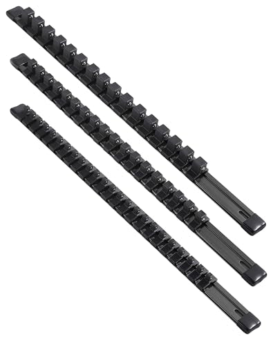ALOANES 3-Piece Aluminum Alloy Socket Organizer, Heavy Duty Socket Racks, Socket Holder Kit for Toolbox Drawer Fit 1/2, 3/8, 1/4-Inch Socket Holder x 58 Clips (Black) - color: Black, size: 3PC