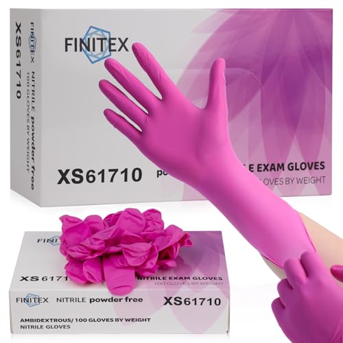 FINITEX Nitrile Disposable Latex-Free Gloves - 3.5mil 100/1000PCS Powder-Free Latex Free Cleaning Medical Exam Food Gloves - color: Rose Red (X-small 100)