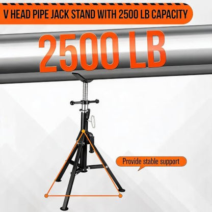 Garvee 2PCS V Head Pipe Jack Stand, Folding Portable Pipe Stands for 1/8 to 12 Inch Pipes Supporting, 2500LB Load, 28''-52'h Adjustable - color: black