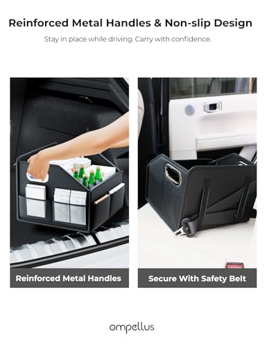 Car Seat Organizer, Collapsible, Black | Multi-Layer Storage, Metal Handles, Upgraded Anti-slip Rear Strap,Premium PU leather,Foldable & Versatile