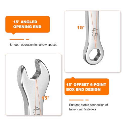 HARFINGTON 2pcs Thin Combination Wrench 4.5mm Offset 6-Point Ended Box & 15° Angled Open End Mini Combination Wrench 30Cr13 Stainless Steel Quenching Polish Metric Spanner for Auto Repairs - size: 4.5mm