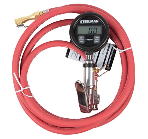 Steelman Digital Pressure Gauge Tire Inflator with 10-Foot Pneumatic Whip Hose, 0-150 PSI, Protective Casing - size: 10-Foot Hose