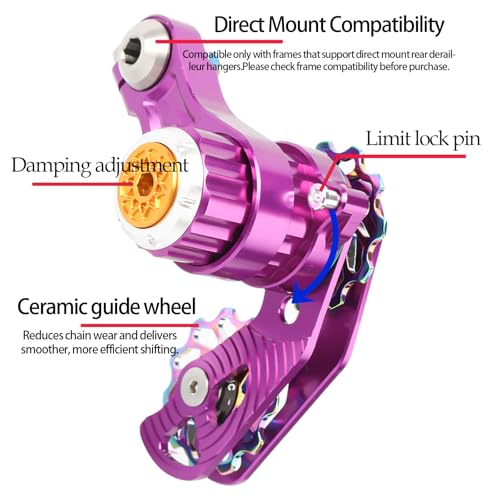 Single Speed Chain Tensioner Kit, CNC Aluminum Adjuster with 11T Pulley | Fits derailleur hanger frames for single speed conversions. 11T pulley with ceramic bearing for MTB, BMX & DJ bikes. - color: Purple