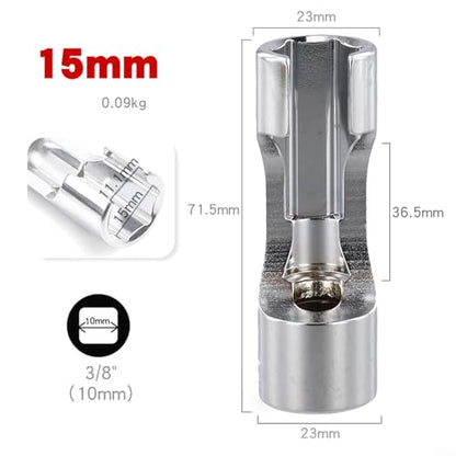 Diesel Injector Line Socket Set, Line Removal Tool 3/8 Drive, Chrome Vanadium Steel Open End Wrench for Auto Oxygen Sensor, 10-19mm(15mm) - color: 15mm