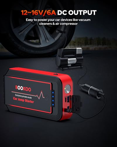 BOOKOO H9 4500A 12V Jump Starter for Car Boat Lawnmower | For 10L Gas - 8L Diesel Engines - 2 USB Outputs QC 3.0 - 140W DC Output - 3 Modes LED Lights - 10 BMS Protections