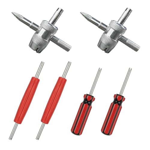 6PCS Multifunctional Tire Valve Core Removal Tool Installation Kit | 4-Way Tire Valve Tool Kit, Single & Dual Head Tire Stem Core Remover Installer Tools, Fit for Car Bicycle Bike Tire Repair - size: Tool Kit