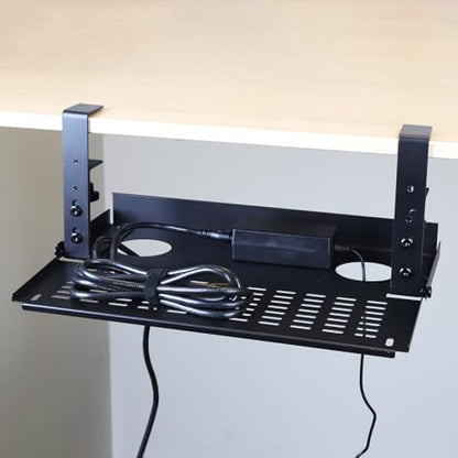 AEONS Universal Under Desk Cable Management Tray-Clamp Mount Hinged Swing Modesty Panel Organizer for Office Desks, Easy Access Flip-Down Position Power Strip Cord Storage No-Drill, 25 lb Capacity - style: 16" Swing, Black